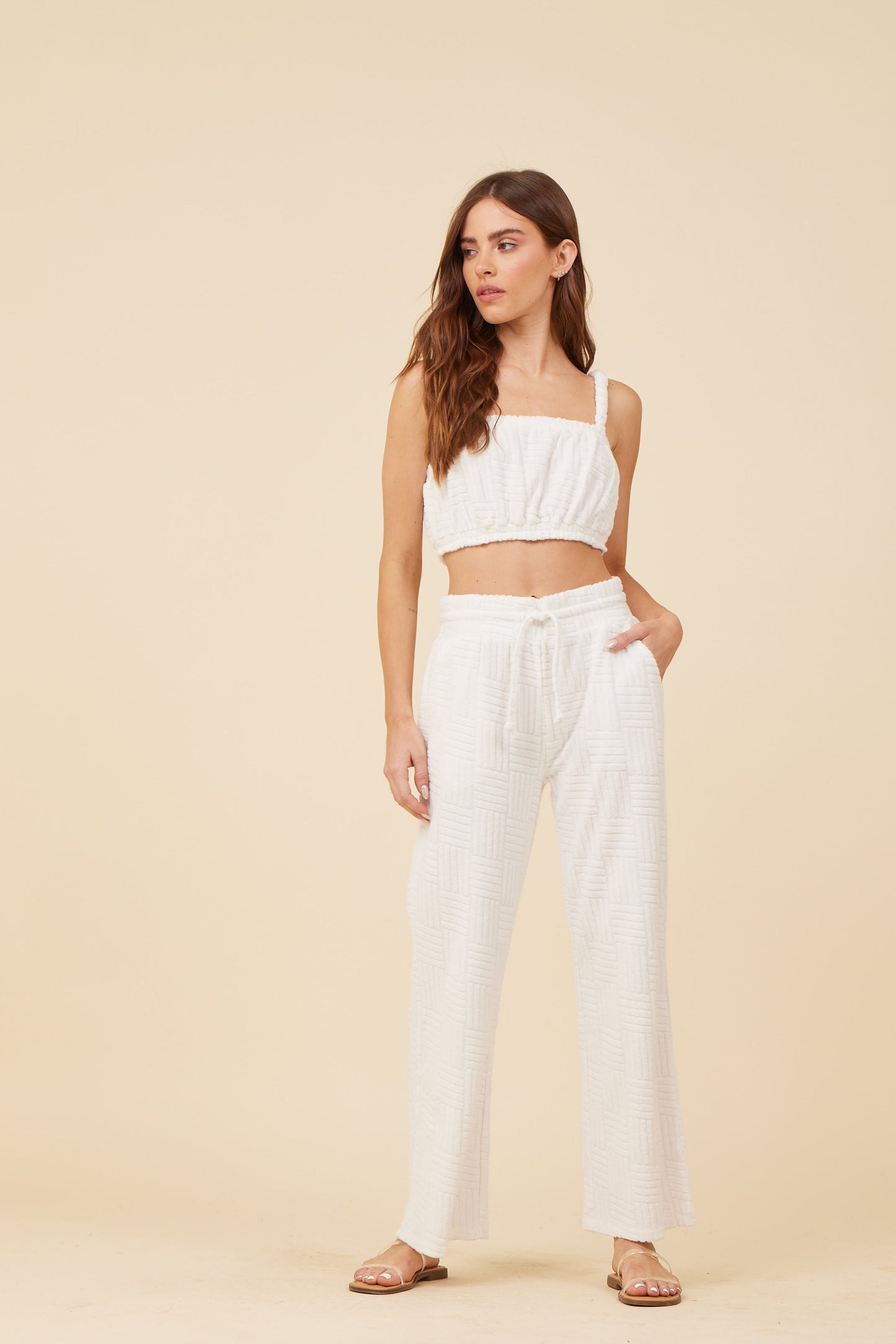 Warm White Vintage Havana Warm White Corded Terry Cropped Tank