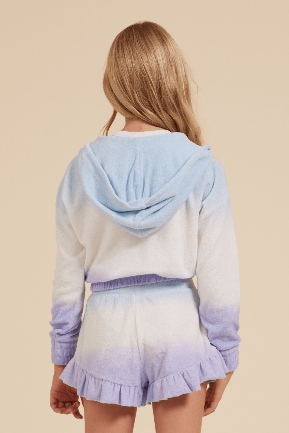 Blue/White/Lavender Vintage Havana Blue/White/Lavender Tie Dye Terry Cloth Elastic Bottom Hoodie