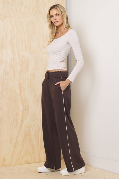 Espresso w/ Pink Vintage Havana Teddy Fleece Wide Leg Pant
