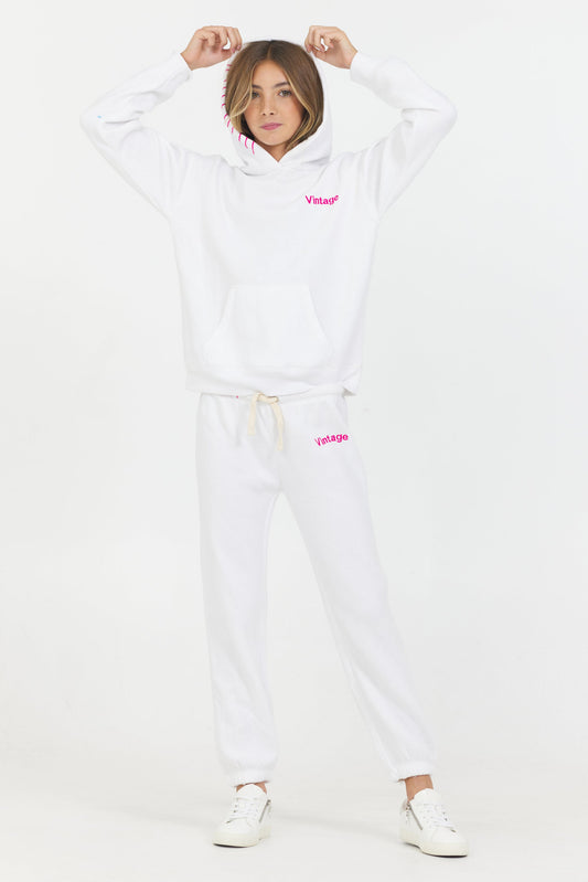 White Vintage Havana Kids "Vintage" Exposed Stitch Hoodie