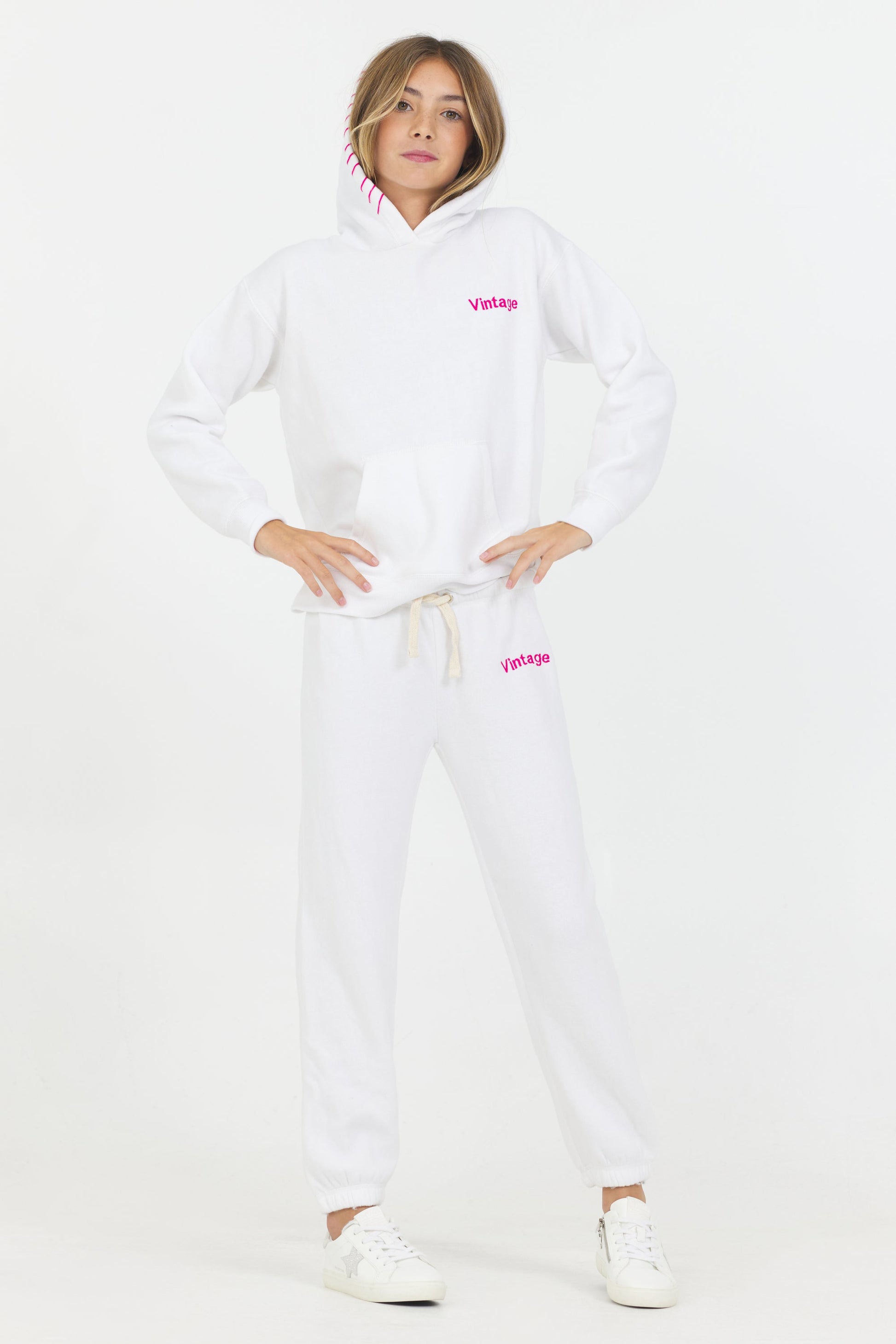 White Vintage Havana Kids "Vintage" Exposed Stitch Hoodie