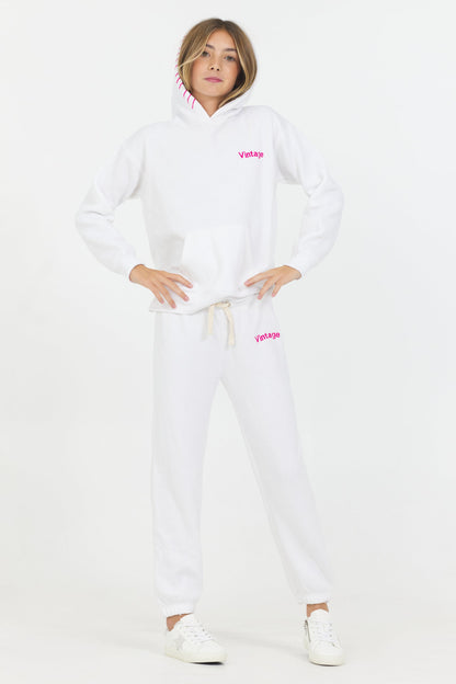 White Vintage Havana Kids "Vintage" Exposed Stitch Hoodie