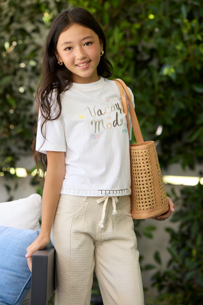 Vintage Havana Kids Vacay Mode Embroidered Crochet Stitch Boxy Tee