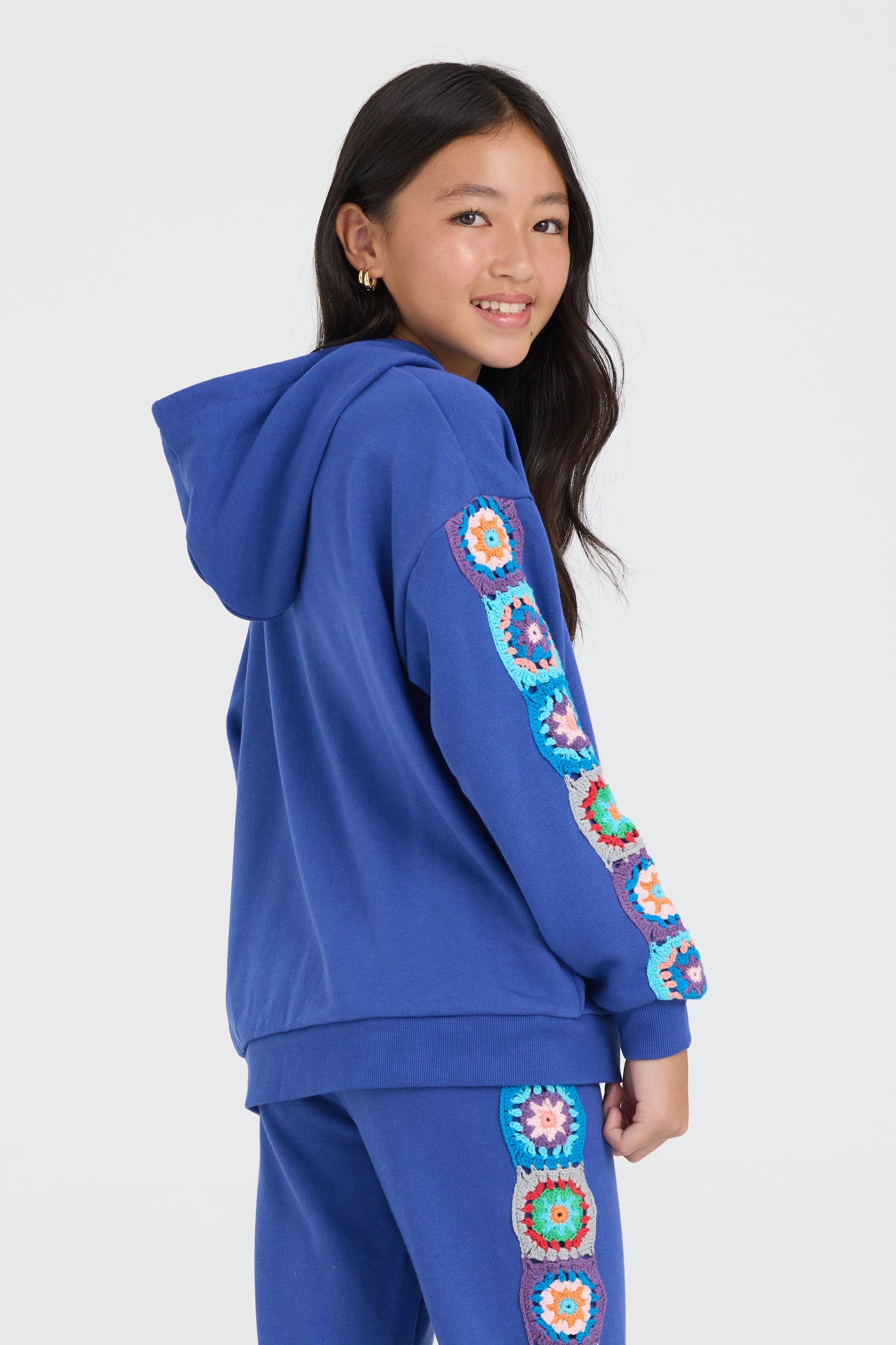 Vintage Havana Kids Navy Cropped Full Zip Hoodie w/Crochet