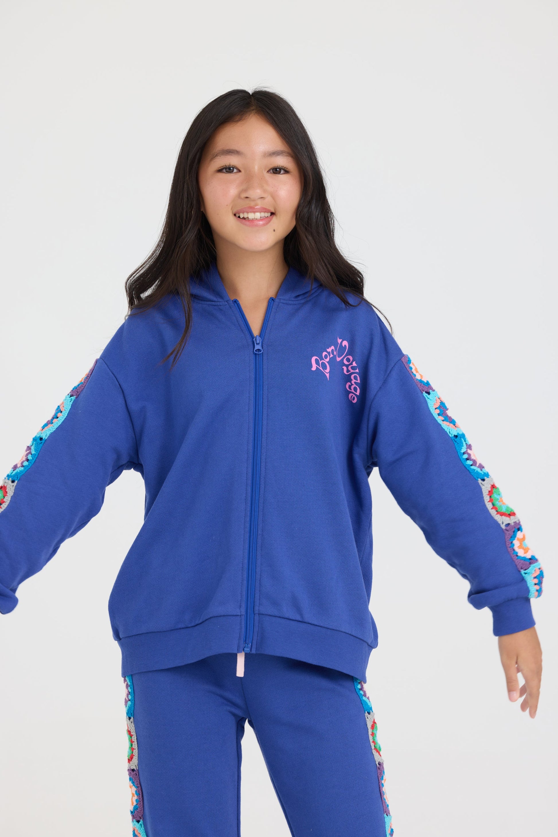 Vintage Havana Kids Navy Cropped Full Zip Hoodie w/Crochet