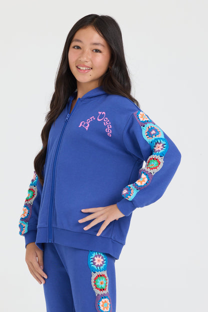 Vintage Havana Kids Navy Cropped Full Zip Hoodie w/Crochet