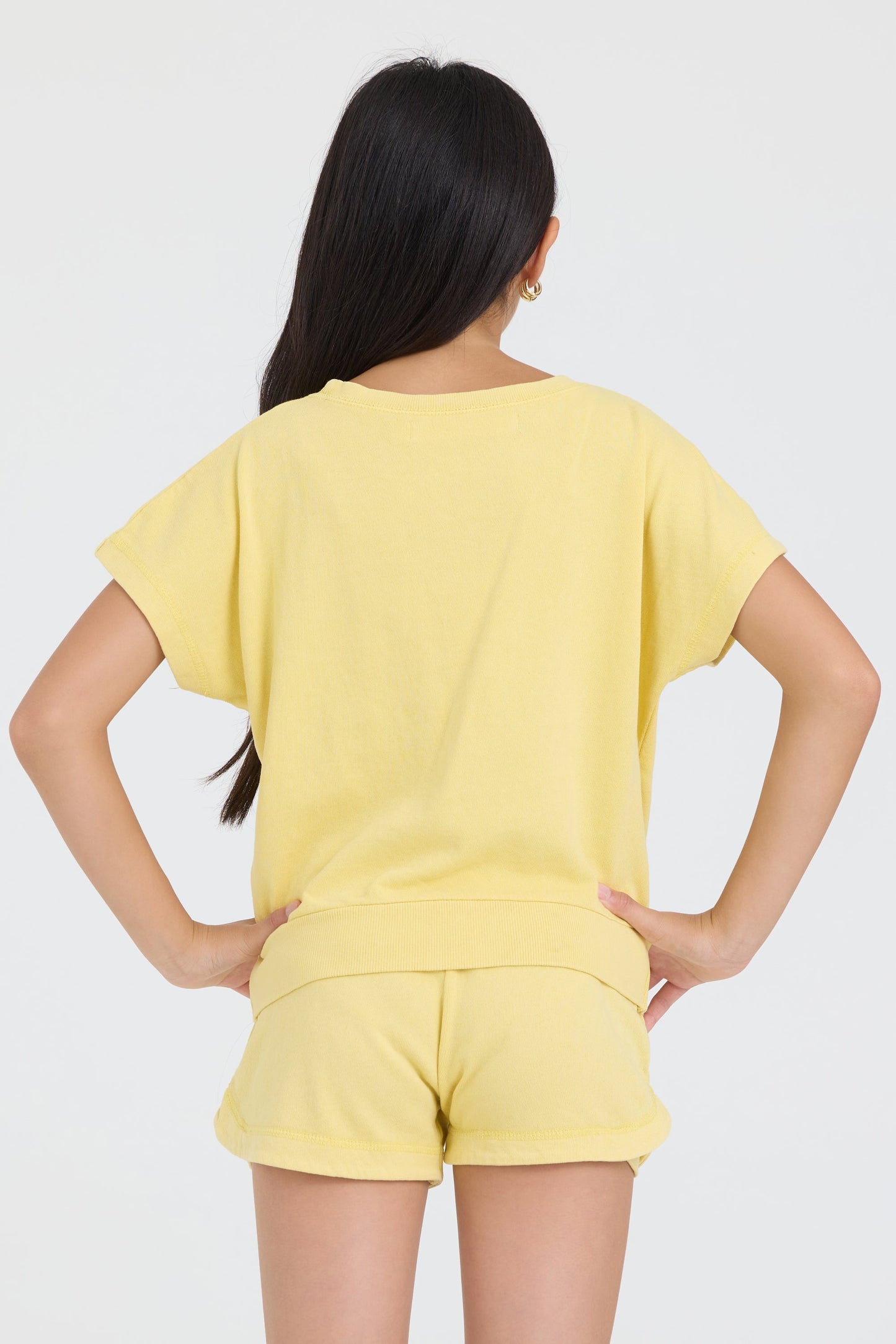 Yellow Vintage Havana Kids Garment Dye Off Shoulder Top with Smile Embroidery