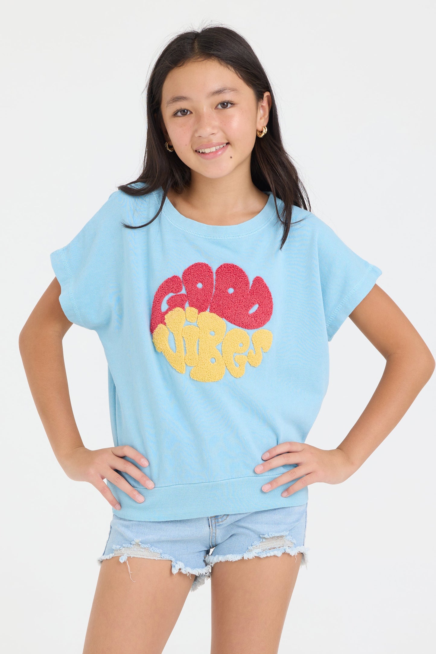 Tropical Blue Vintage Havana Kids Garment Dye Tee with Good Vibes Patch