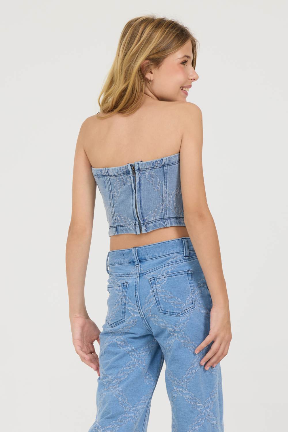 Denim Blue Vintage Havana Kids Denim Blue Rope Stitch Strapless Bodice Top