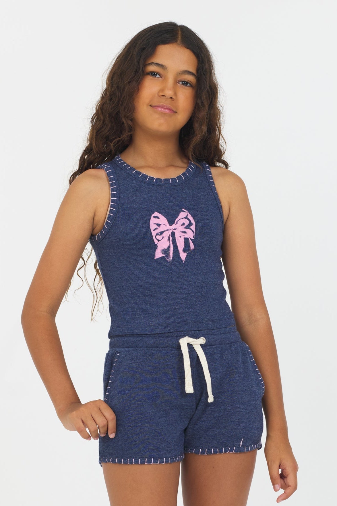Navy Vintage Havana Navy Bow Stitch Tank