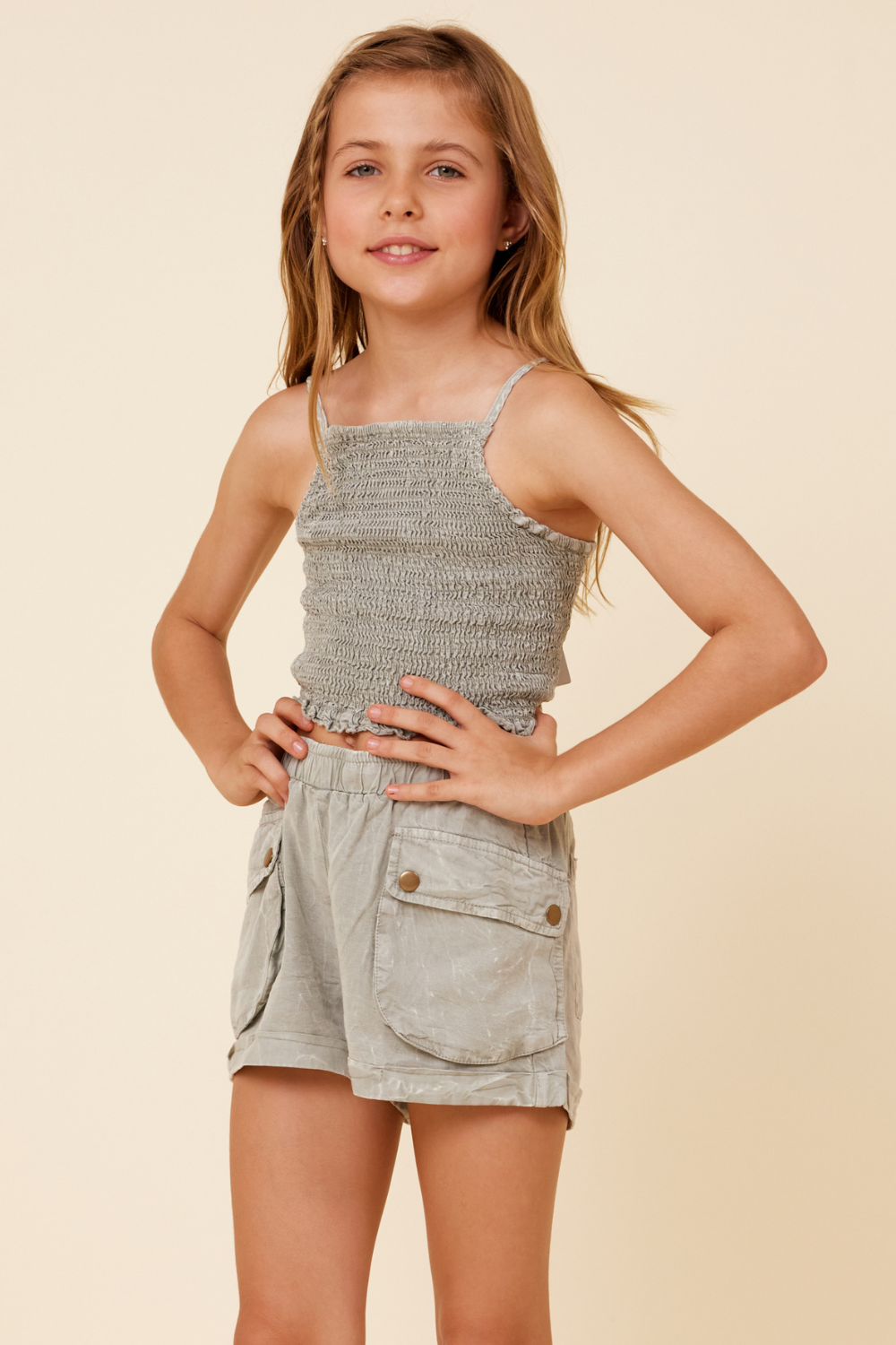 Vintage Havana Soft Olive Streaky Tencel Rushed Tank Top