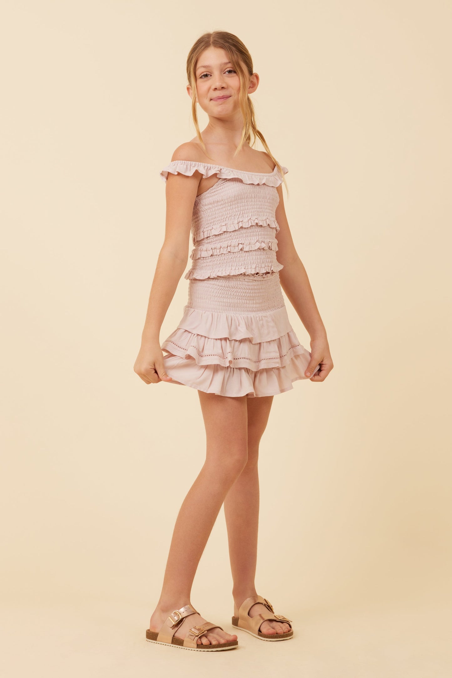 Pale Pink Vintage Havana Pale Pink Ruffle Detail Smocked Top