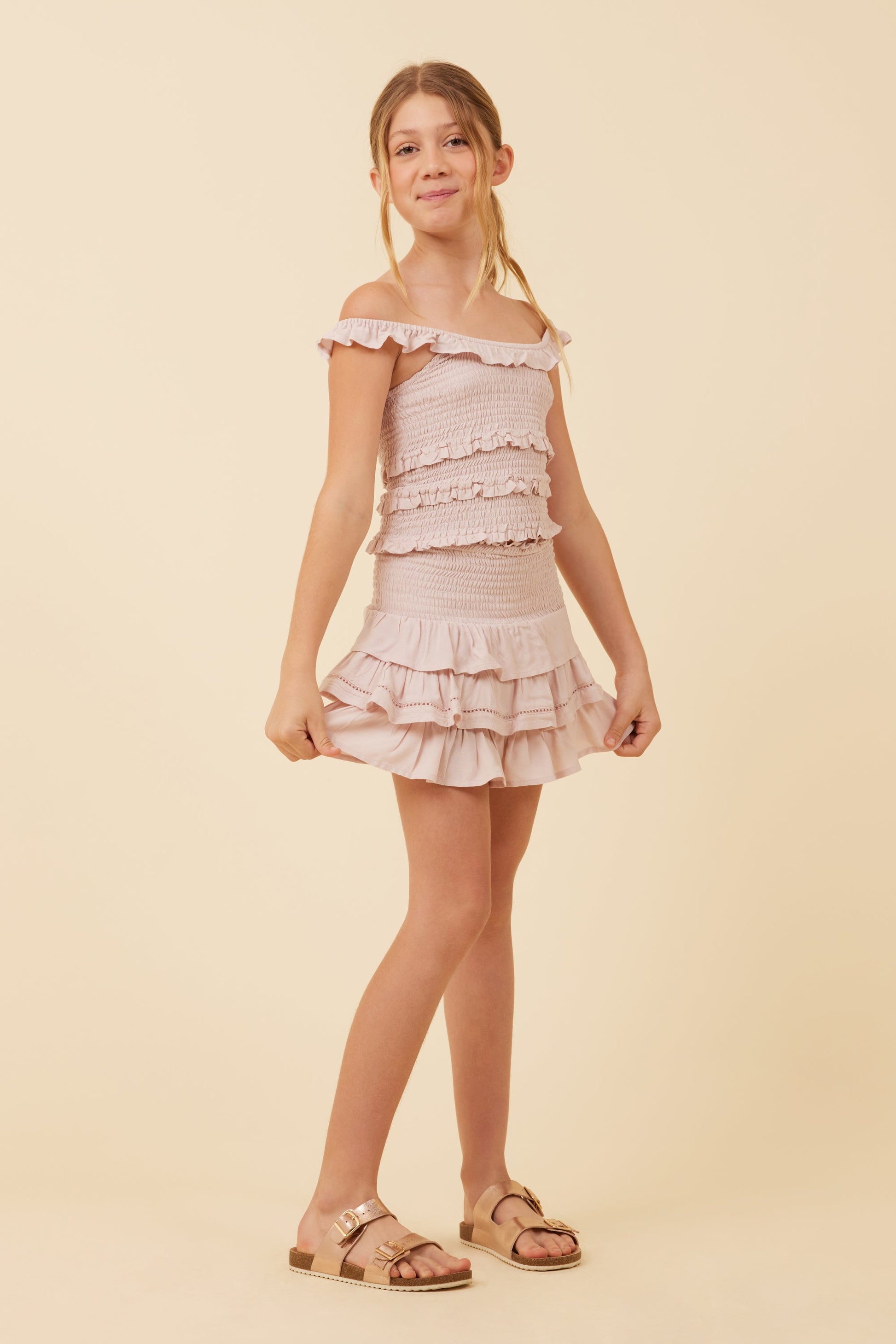 Pale Pink Vintage Havana Pale Pink Ruffle Detail Smocked Top