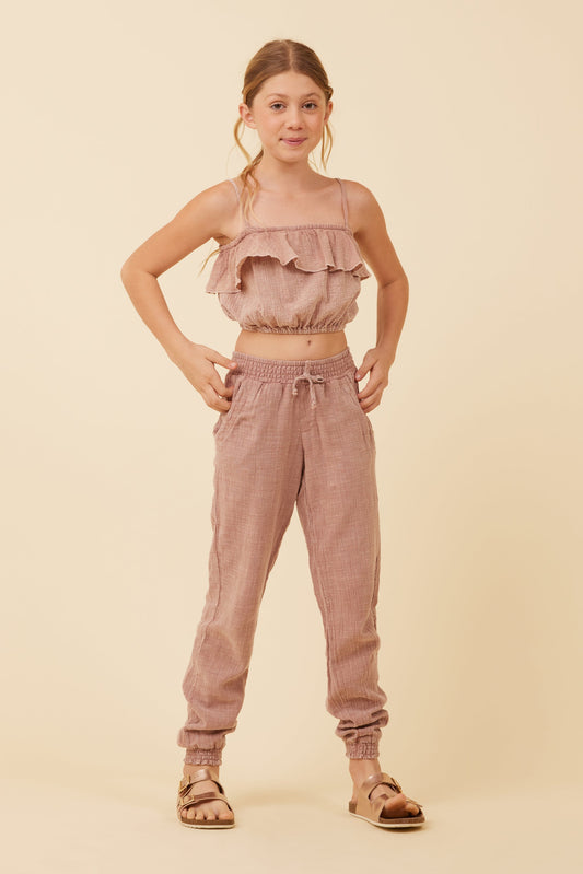 Washed Mauve Vintage Havana Washed Mauve Texture Ruffle Tube Top
