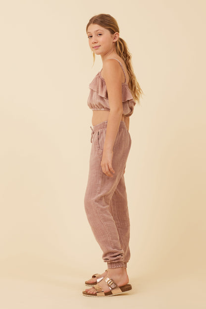 Washed Mauve Vintage Havana Washed Mauve Texture Ruffle Tube Top