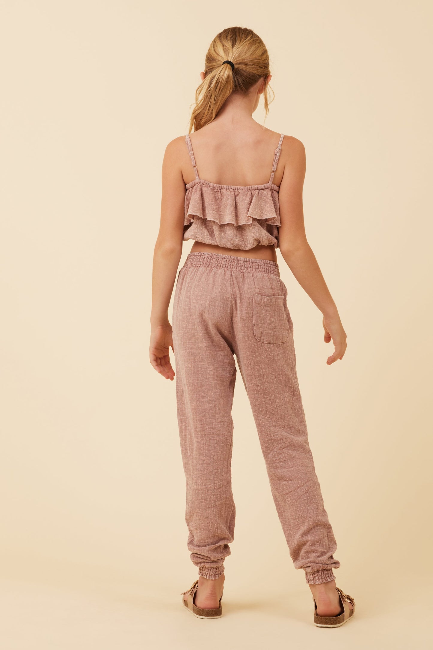 Washed Mauve Vintage Havana Washed Mauve Texture Ruffle Tube Top