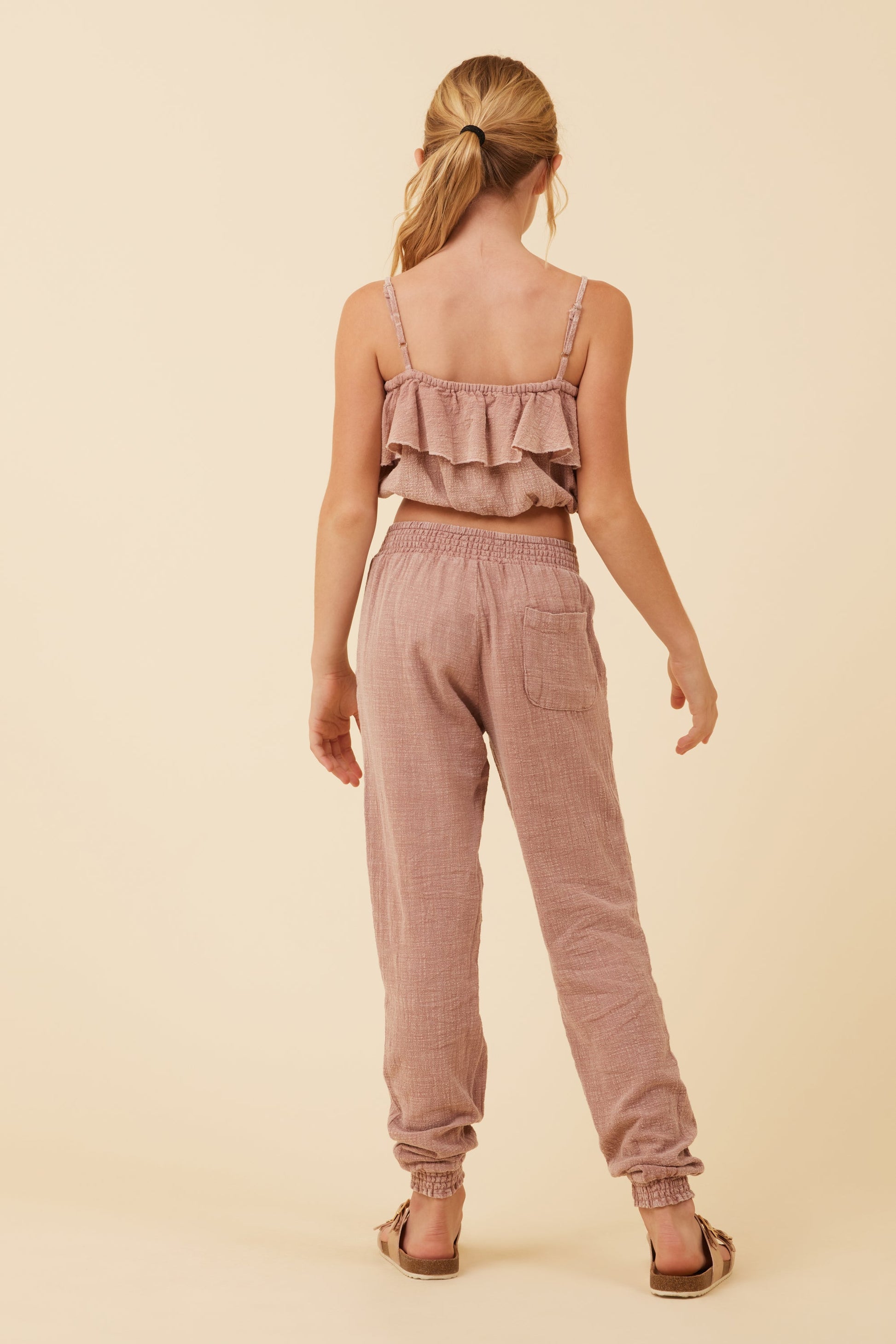 Washed Mauve Vintage Havana Washed Mauve Texture Ruffle Tube Top