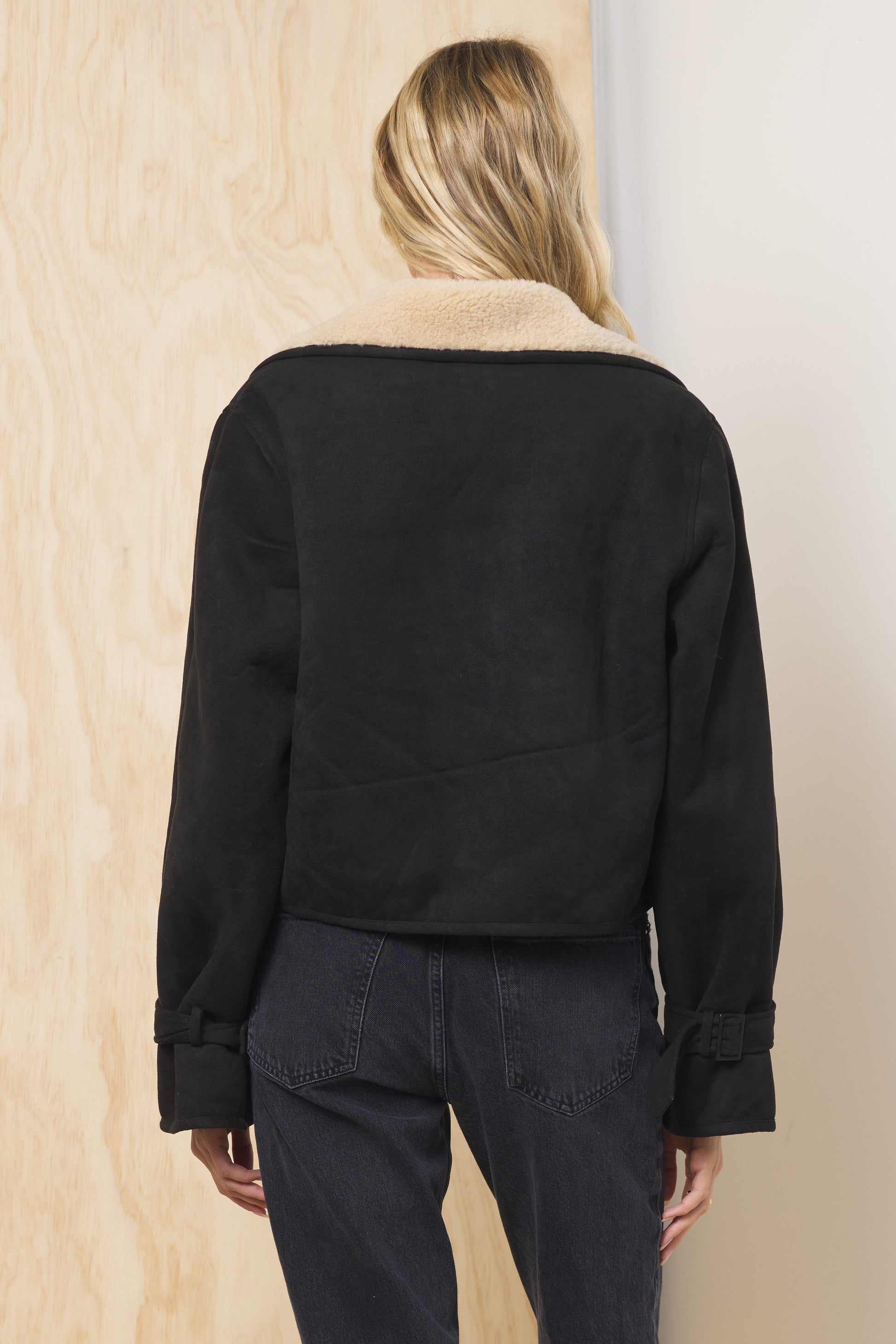 Black/Tan Vintage Havana Suede Sherpa Short Trench