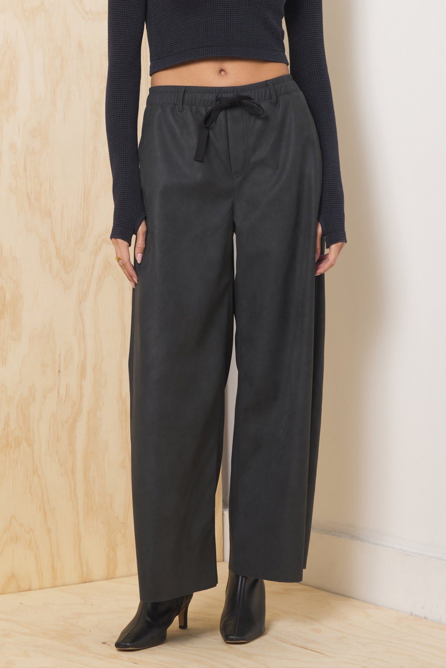 Asphalt Vintage Havana Faux Leather Wide Leg Pant