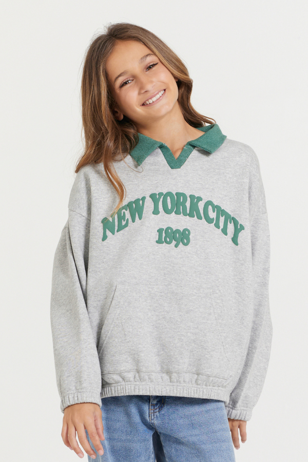 Hunter Grey Vintage Havana Kids Hunter Green and Grey NYC Oversized Polo