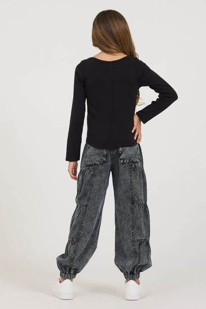 Black Vintage Havana Kids Black Boatneck Ribbed Tee