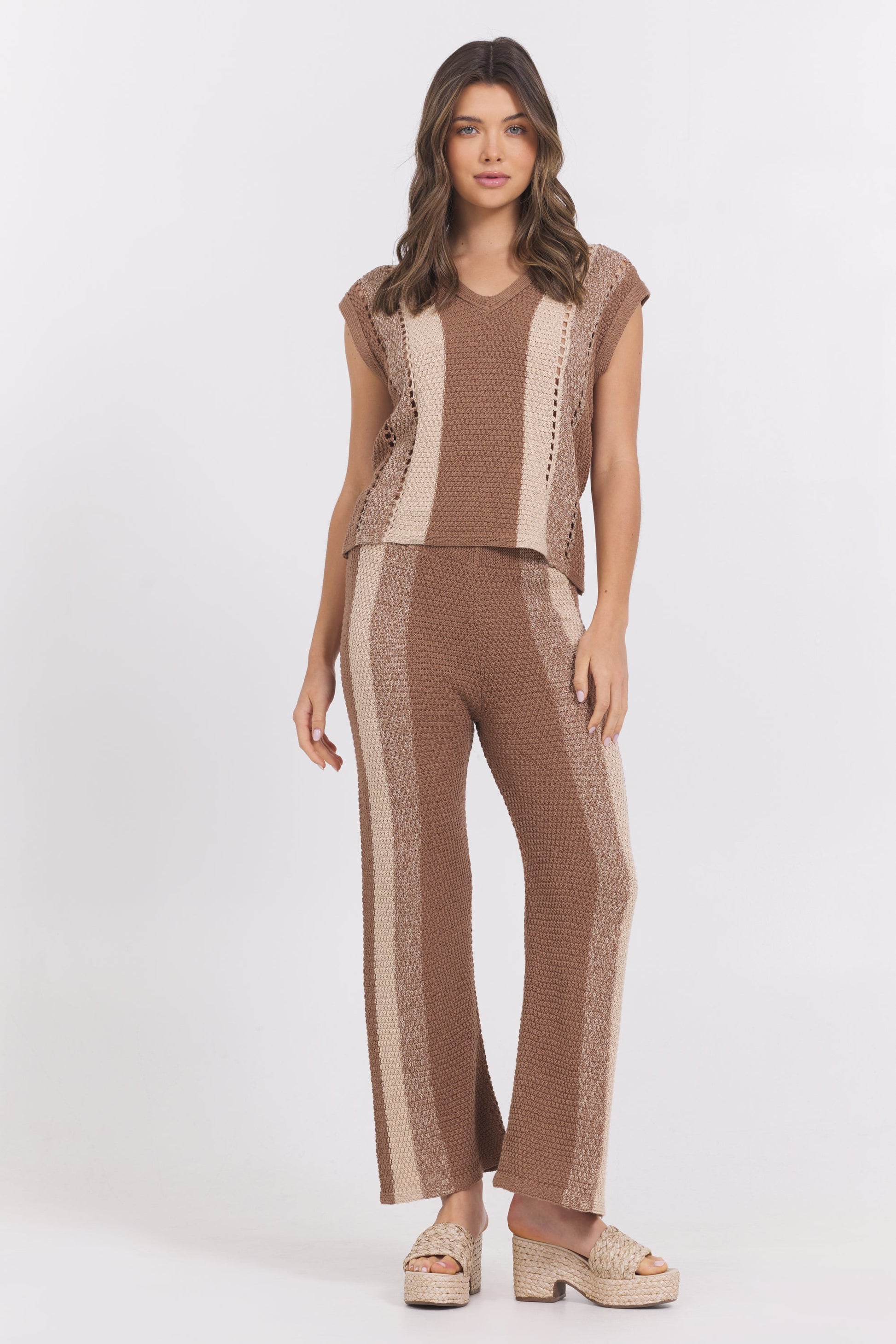 Mocha Latte Stripe Vintage Havana Striped Sweater Tank