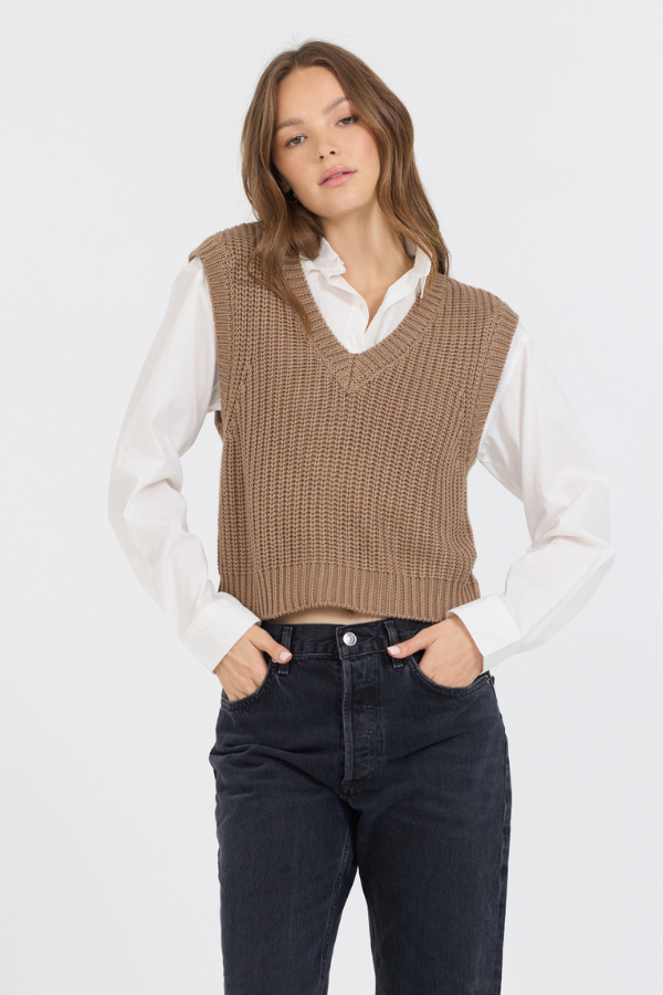 Toffee Vintage Havana Toffee W/ White Twofer Cropped Sweater Vest