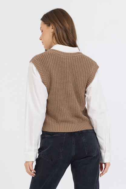 Toffee Vintage Havana Toffee W/ White Twofer Cropped Sweater Vest
