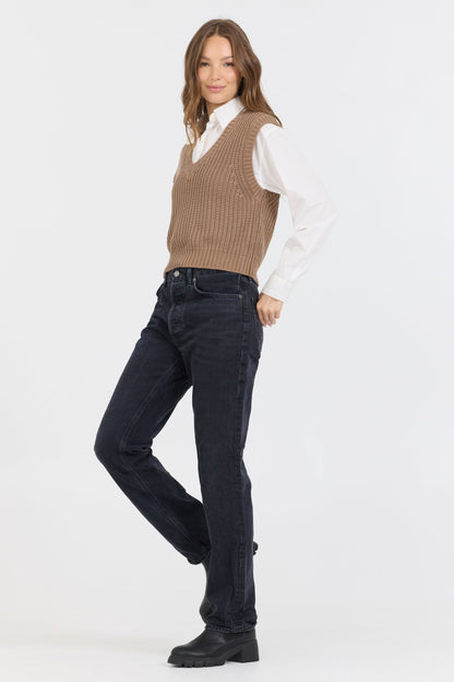 Toffee Vintage Havana Toffee W/ White Twofer Cropped Sweater Vest