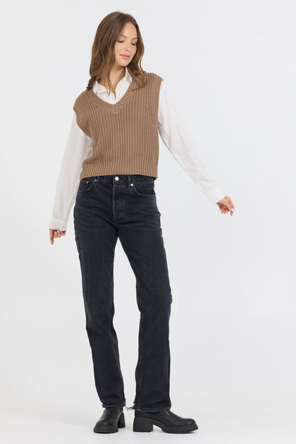Toffee Vintage Havana Toffee W/ White Twofer Cropped Sweater Vest