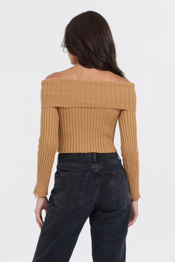 Caramel Vintage Havana Caramel Distressed Off Shoulder Sweater