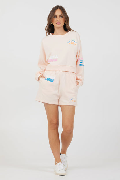 Peach Parfait Vintage Havana Peach Parfait W/ Multi Puff Print Surf Wash Crewneck