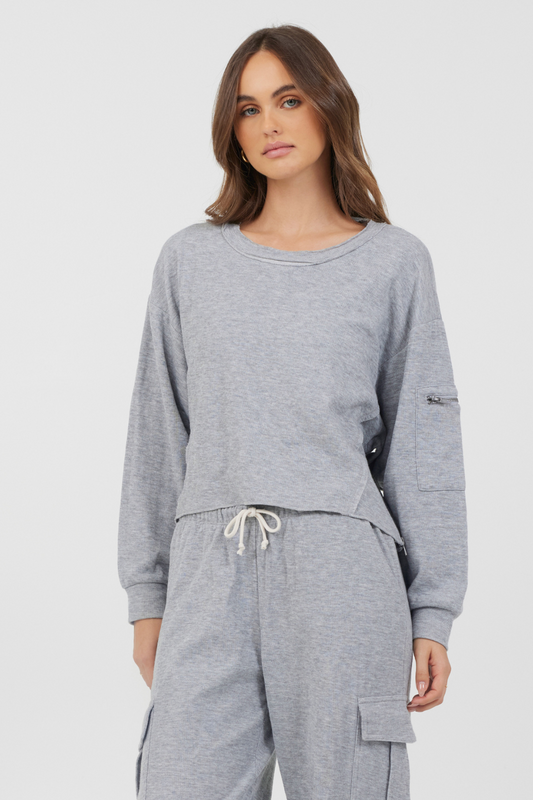 Heather Grey Vintage Havana Heather Grey Bounded Textured Jersey Utility Crewneck