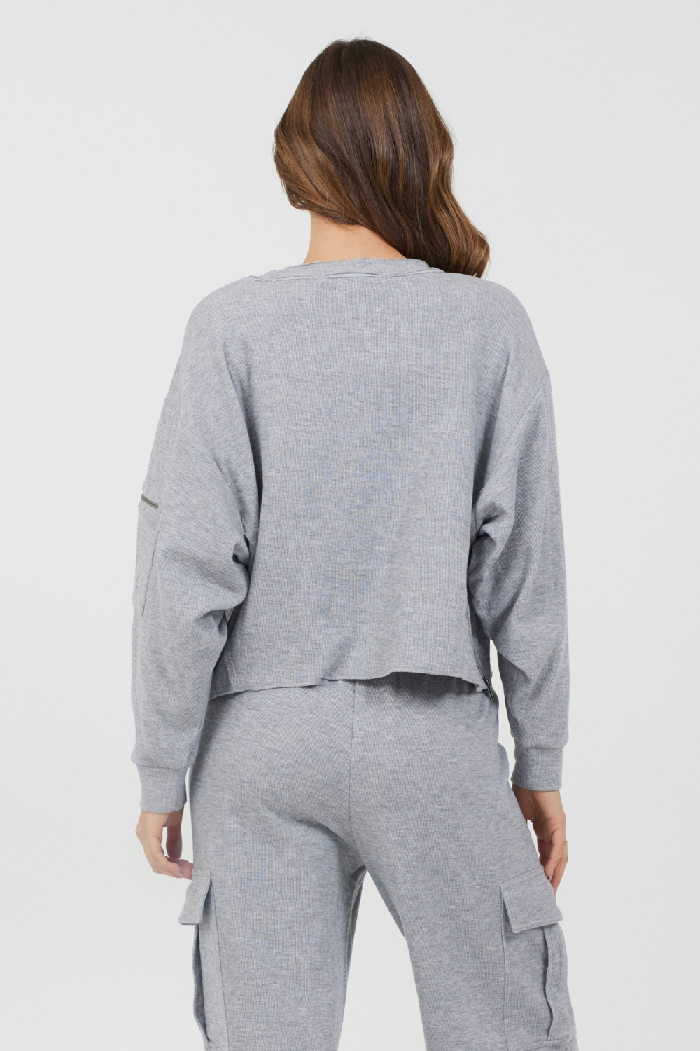 Heather Grey Vintage Havana Heather Grey Bounded Textured Jersey Utility Crewneck