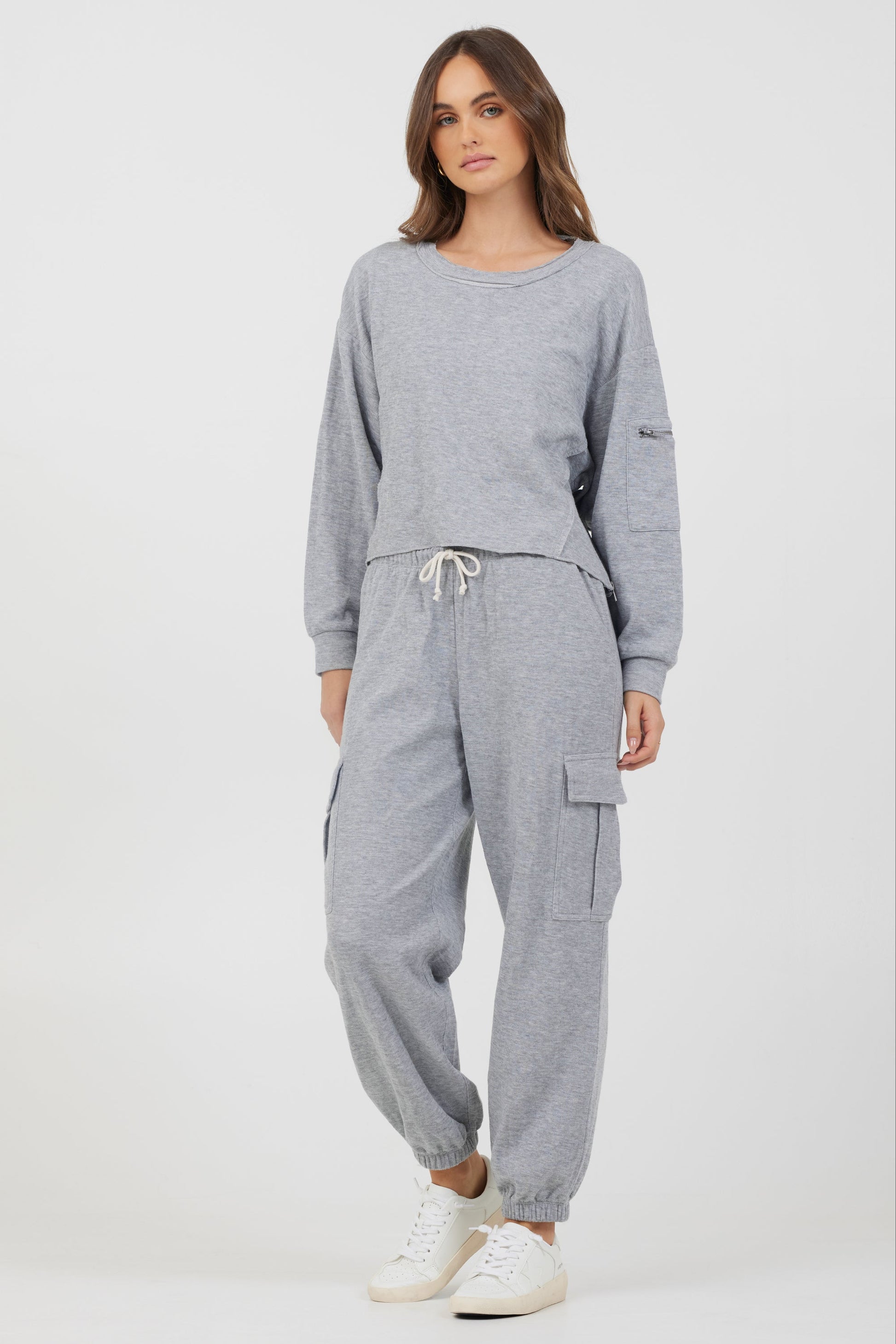 Heather Grey Vintage Havana Heather Grey Bounded Textured Jersey Utility Crewneck