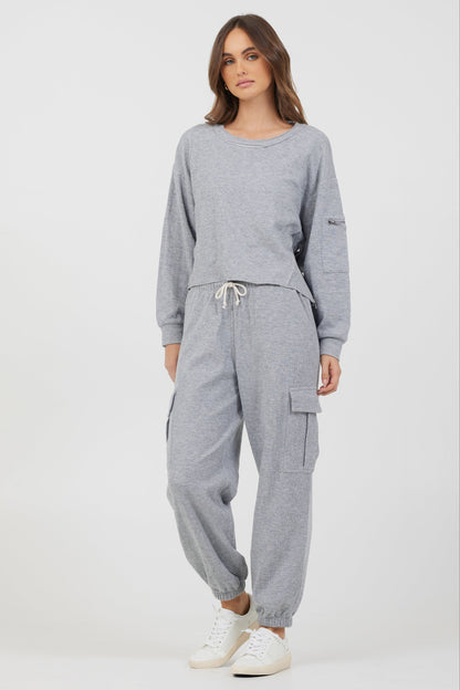 Heather Grey Vintage Havana Heather Grey Bounded Textured Jersey Utility Crewneck
