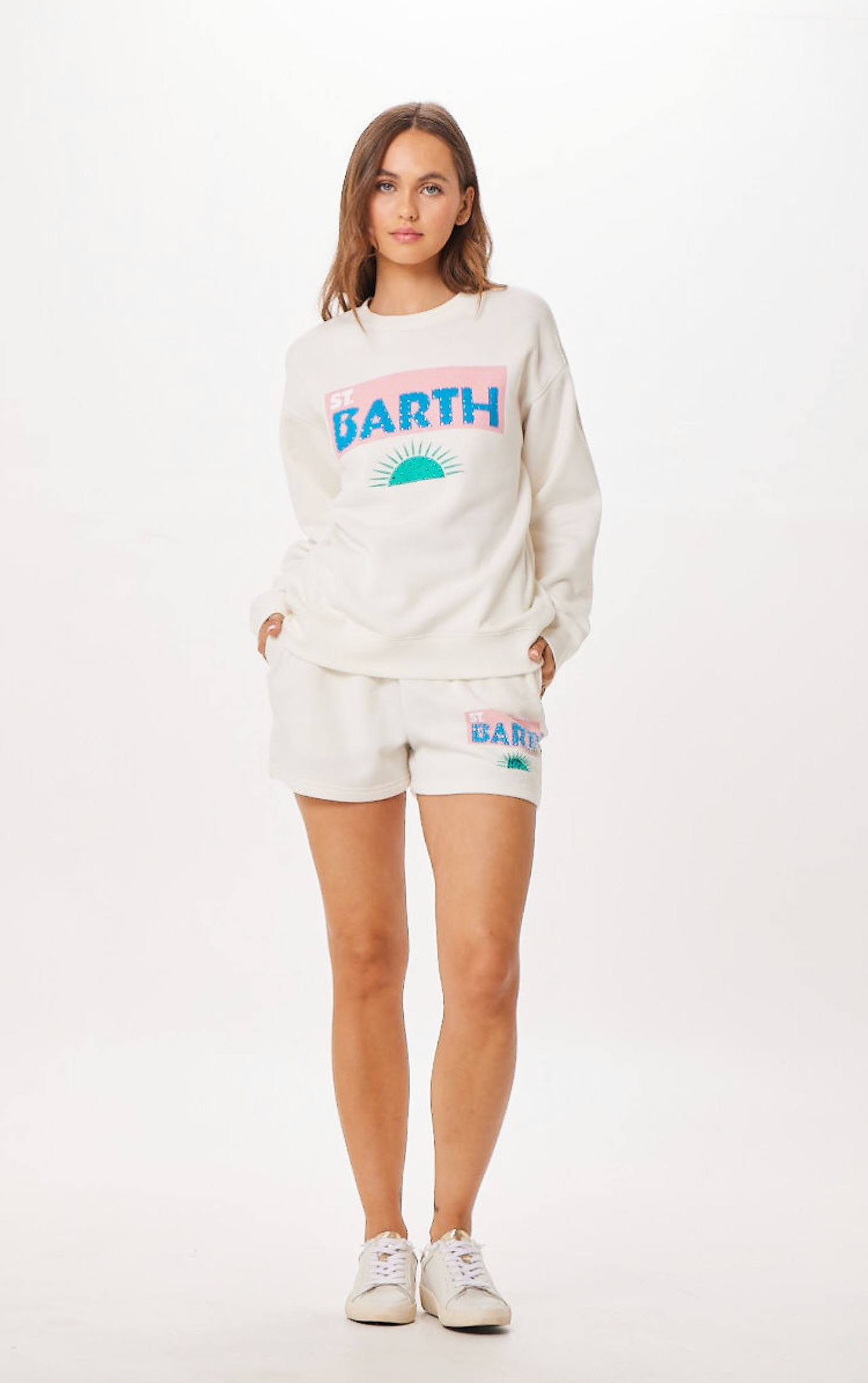 White Vintage Havana White St. Barth Jet Setter Surf Wash Crewneck