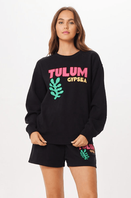 Black Vintage Havana Black Tulum Jet Setter Surf Wash Crewneck