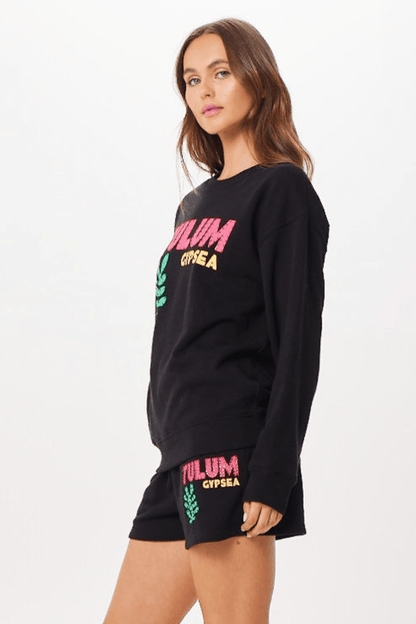 Black Vintage Havana Black Tulum Jet Setter Surf Wash Crewneck