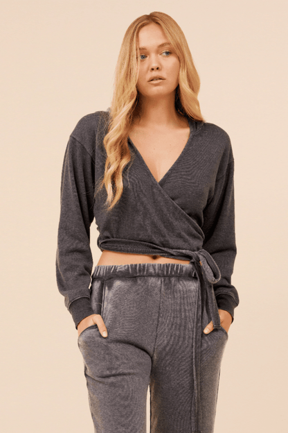 Grey Vintage Havana Heather Charcoal Lightweight Fleece Surplice Hoodie
