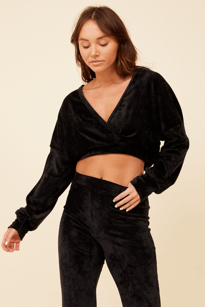 Black Vintage Havana Black Velour Surplice Hoodie
