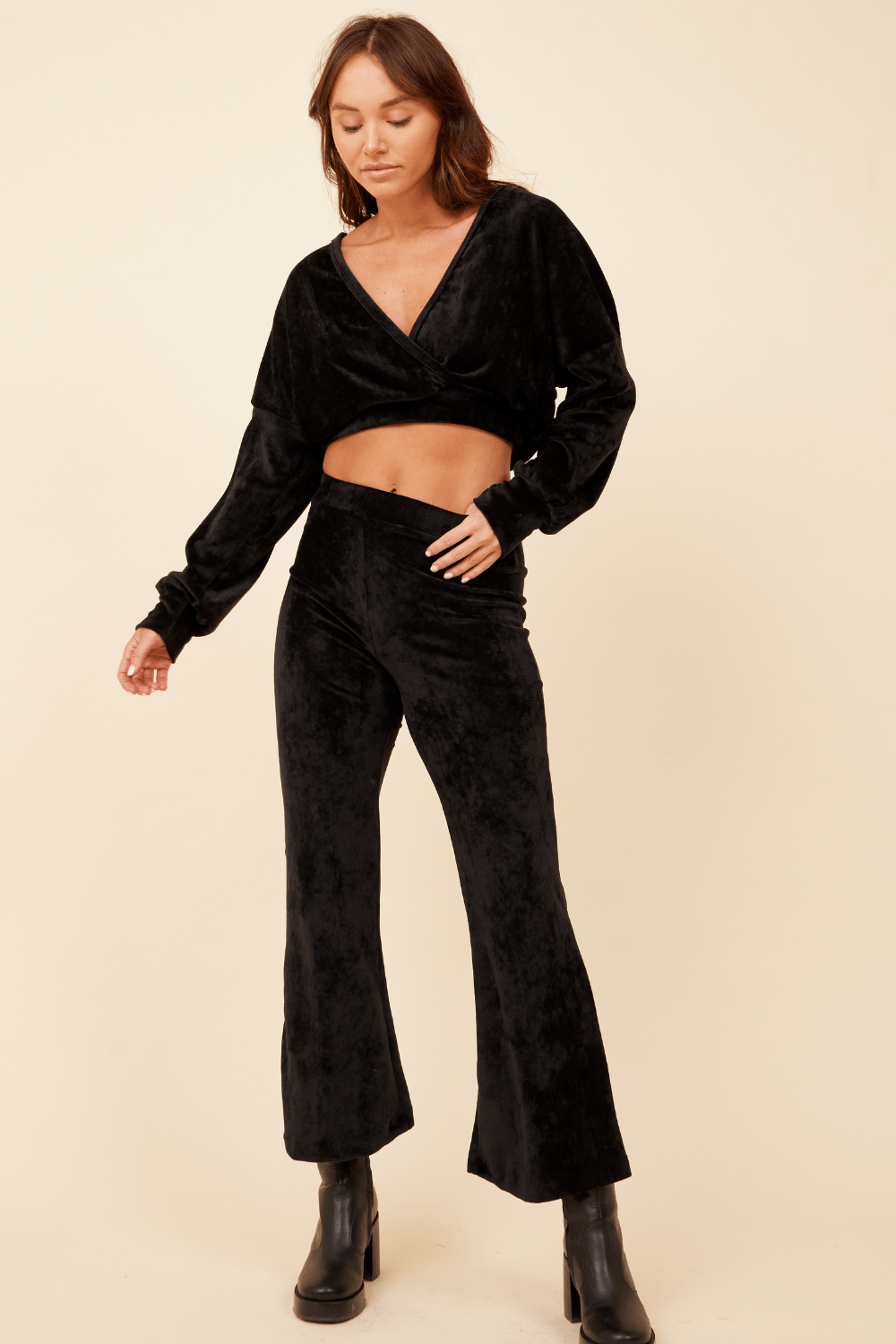 Black Vintage Havana Black Velour Surplice Hoodie