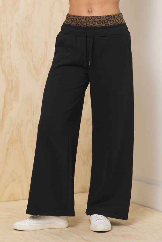 Black w/ Leopard Vintage Havana Heavy Surfwash Pant w/ Printed Double Waist