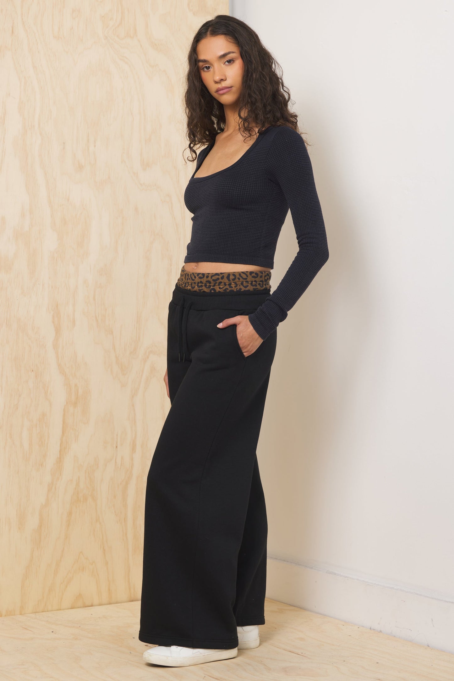Black w/ Leopard Vintage Havana Heavy Surfwash Pant w/ Printed Double Waist