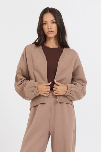 Caramel Vintage Havana Caramel Latte Brushed Fleece Zip Up W/ Snap Sleeves