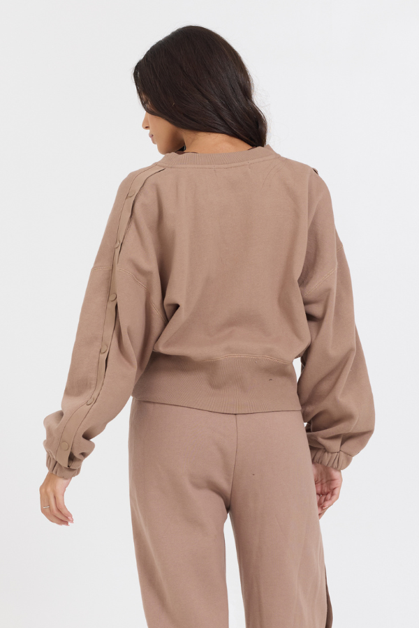 Caramel Vintage Havana Caramel Latte Brushed Fleece Zip Up W/ Snap Sleeves