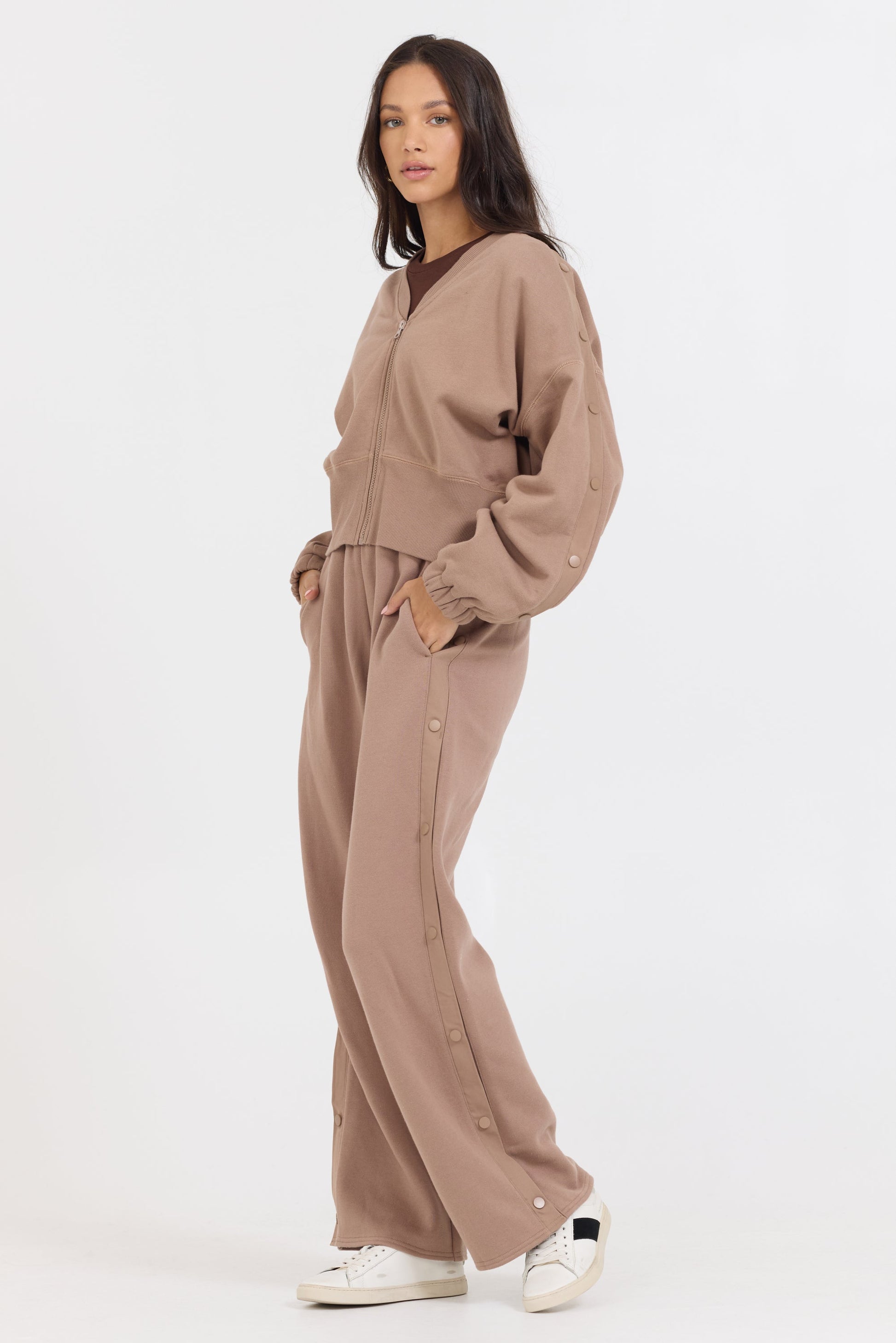 Caramel Vintage Havana Caramel Latte Brushed Fleece Zip Up W/ Snap Sleeves