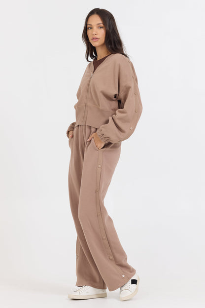 Caramel Vintage Havana Caramel Latte Brushed Fleece Zip Up W/ Snap Sleeves