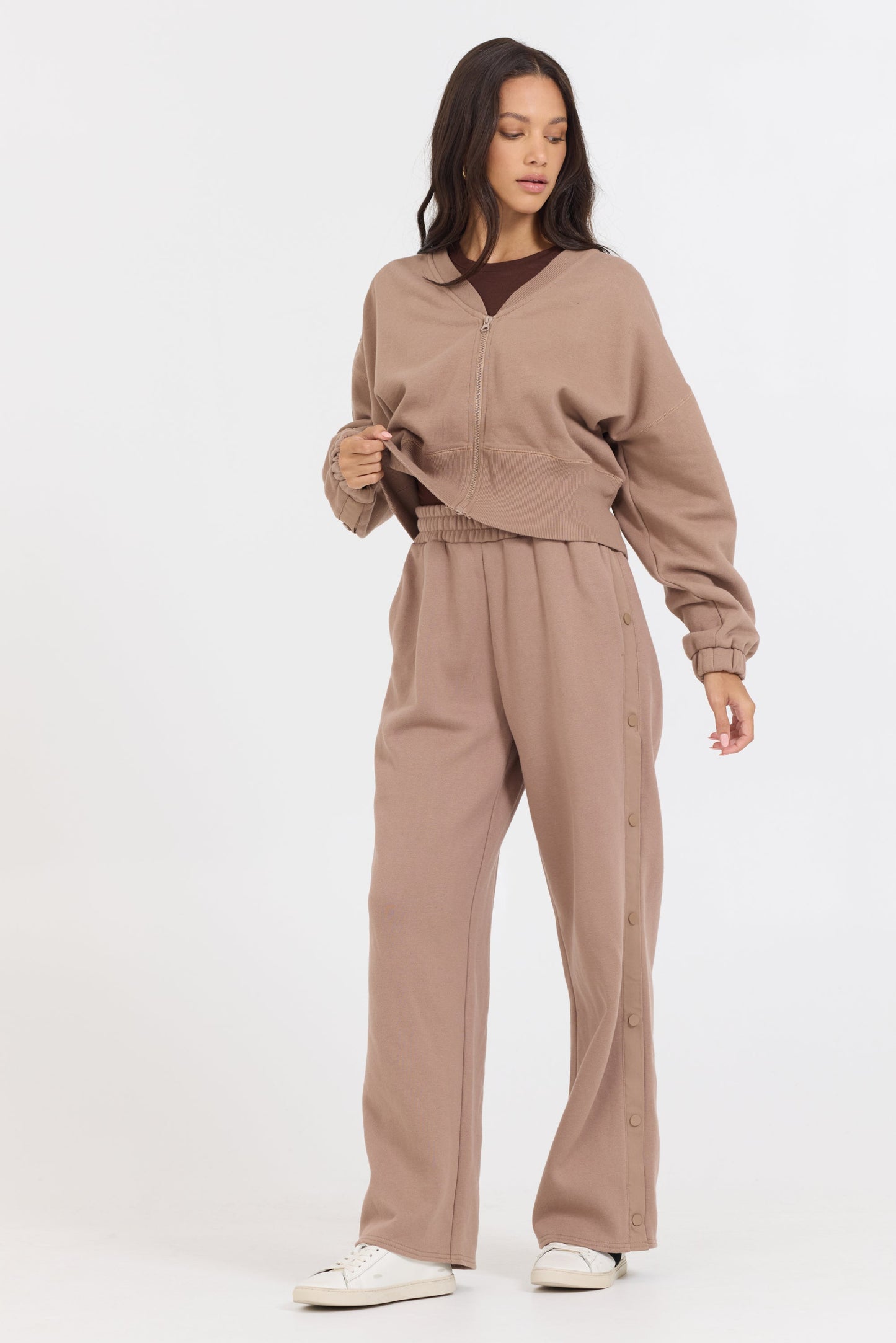 Caramel Vintage Havana Caramel Latte Brushed Fleece Zip Up W/ Snap Sleeves