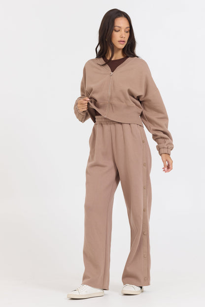Caramel Vintage Havana Caramel Latte Brushed Fleece Zip Up W/ Snap Sleeves